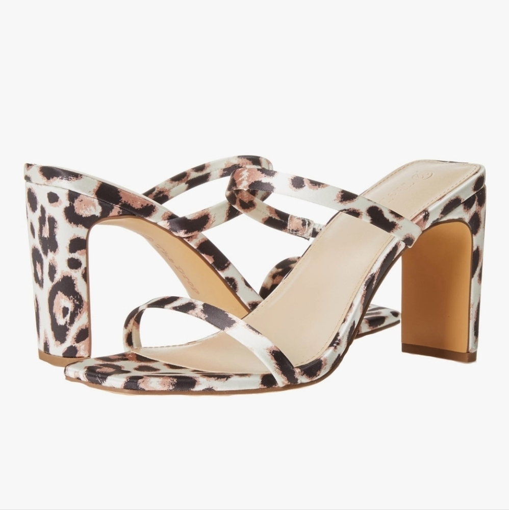 The Drop Women's Avery Square Toe Two Strap High Heeled Sandal Leopard Size 5